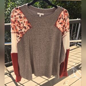 Maurices Gray and Rust Red Cozy Long sleeve Knit Top 1X